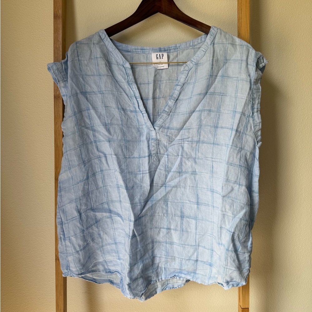 GAP Sky Blue Checkered Women's Blouse